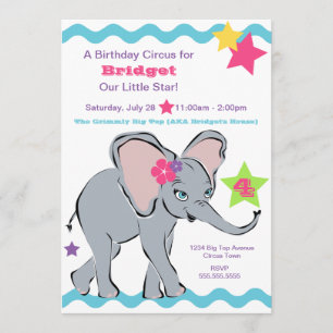 Invitation à une étoile d'éléphant d'une fille aux