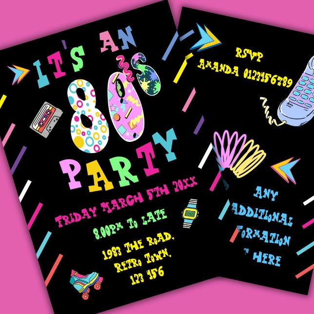Invitation à une fête 80 sur le thème rétro célébr (Créateur téléchargé)