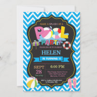 Invitation à une fête à la piscine Fille bleu Spli