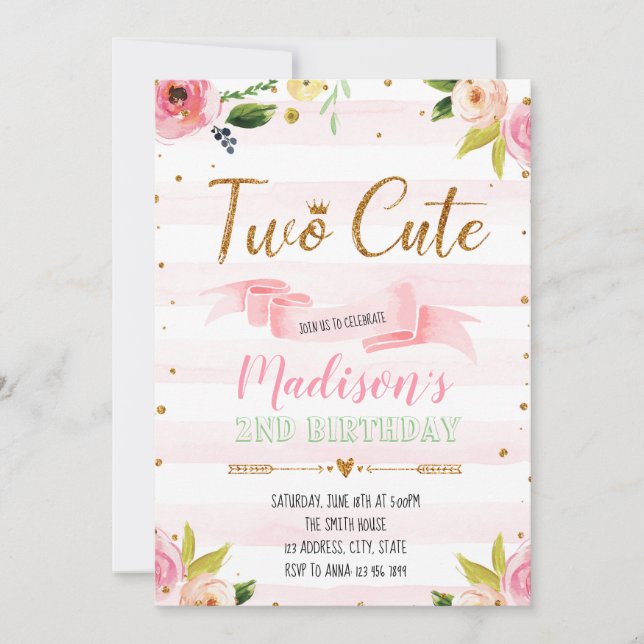 Invitation à une fête adorable pour mes deux ans (Devant)