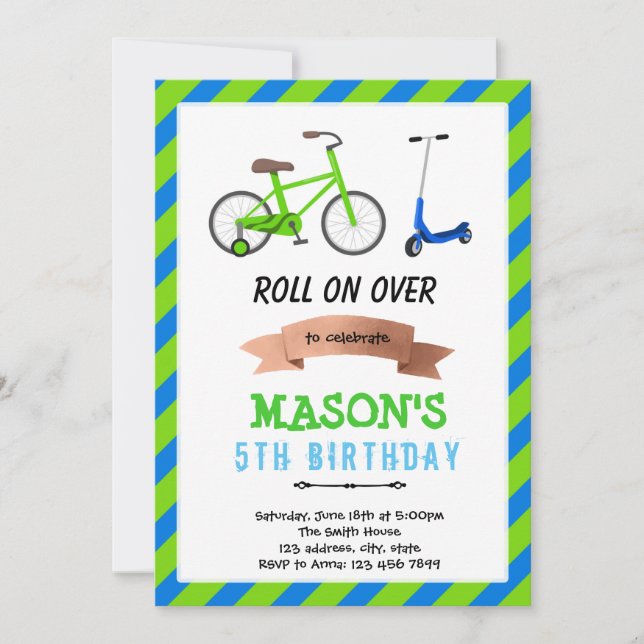 Invitation à une fête amusante avec roues de vélo  (Devant)
