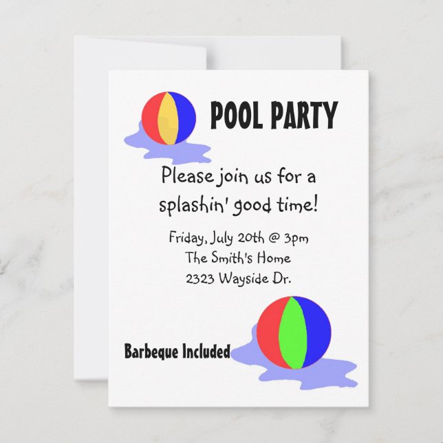 Invitation à une fête au bord de la piscine (Devant)
