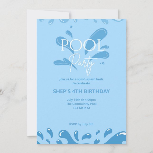 invitation à une fête au bord de la piscine (Devant)