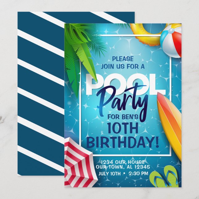 Invitation à une fête au bord de la piscine (Devant / Derrière)