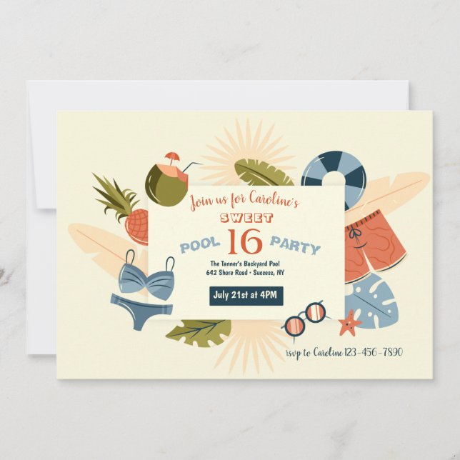 Invitation à une fête au bord de la piscine (Devant)