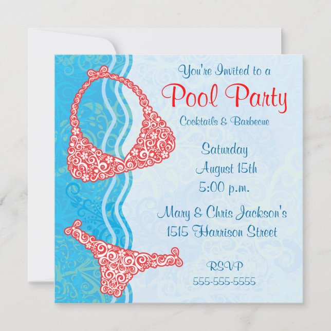 Invitation à une fête au bord de la piscine (Devant)