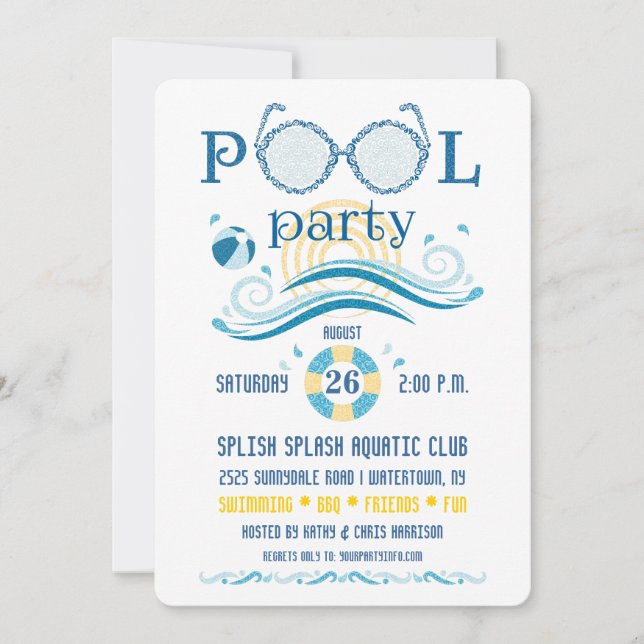 Invitation à une fête au bord de la piscine (Devant)