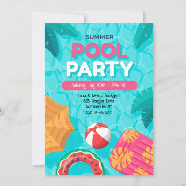 Invitation à une fête au bord de la piscine en été (Devant)