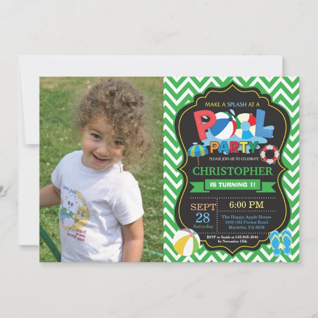 Invitation à une fête au bord de la piscine Garçon (Devant)