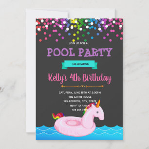 Invitation à une fête au bord de la piscine licorn