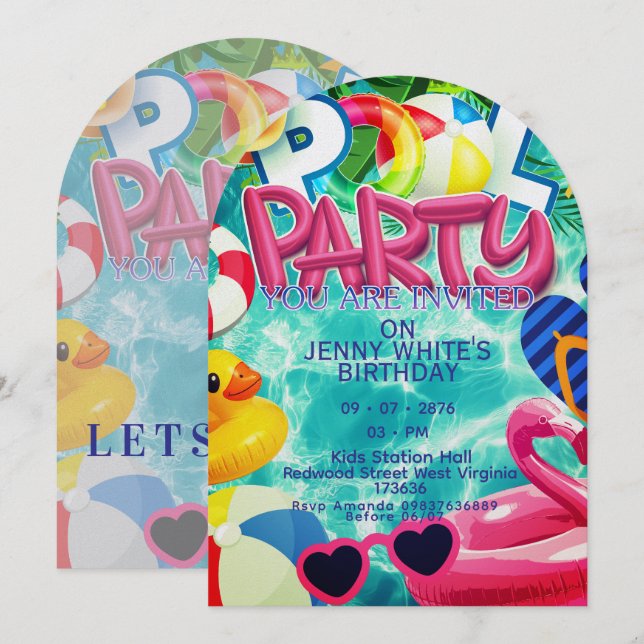 Invitation à une fête au bord de la piscine pour l (Devant / Derrière)