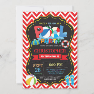 Invitation à une fête au bord de la piscine Rouge 