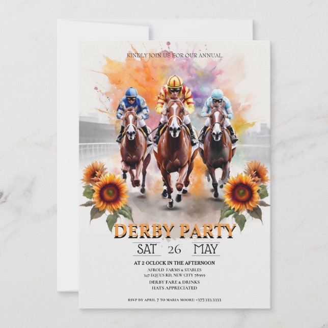 Invitation à une fête au Derby du Kentucky Aquarel (Devant)