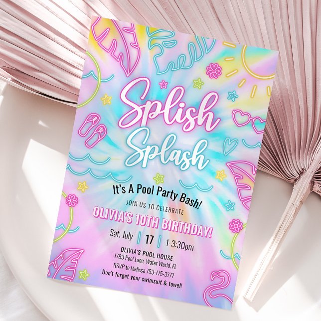 Invitation à une Fête au Piscine Néon, Éclat Tropi (Neon Tropical Pool Party Invitation)