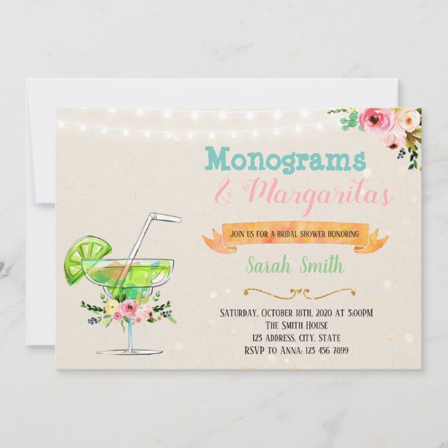 Invitation à une fête avec des margaritas et des m (Devant)