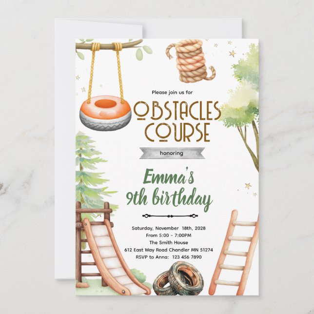 Invitation à une fête avec parcours d'obstacles po (Devant)