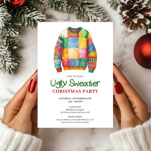 Invitation à une fête avec un pull moche drôle et  (Playful funny ugly sweater party invitation

)