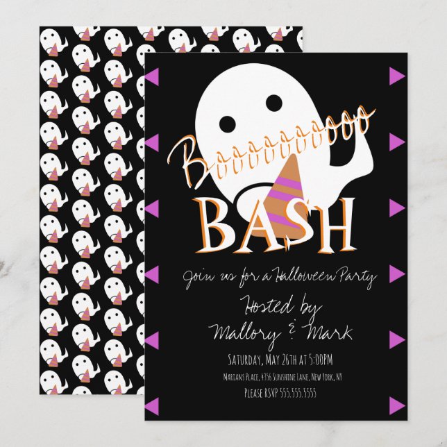 Invitation à une fête costumée en fantôme pour Hal (Devant / Derrière)
