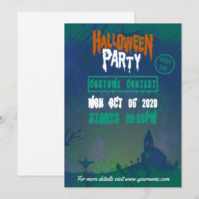 Invitation à une fête costumée pour Halloween (Devant / Derrière)
