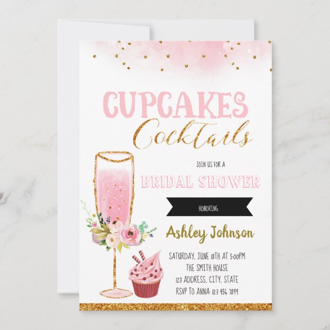 Invitation à une fête cupcake et cocktails (Devant)