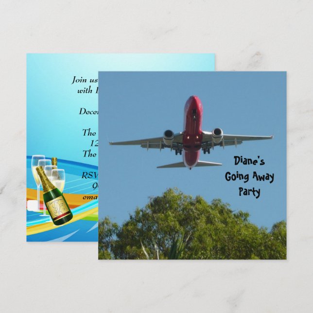 Invitation à une fête d'adieu Avion Au revoir (Devant / Derrière)