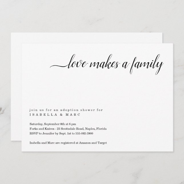 Invitation à une fête d'adoption (pour bébé ou tou (Devant / Derrière)