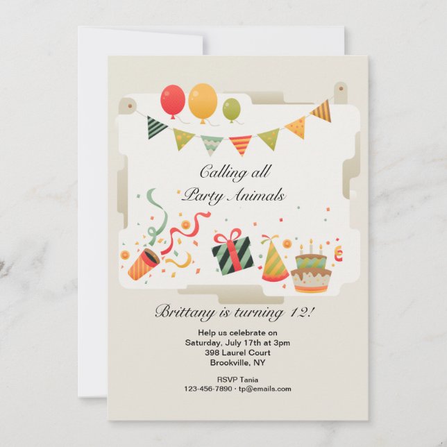 Invitation à une fête d'anniversaire (Devant)
