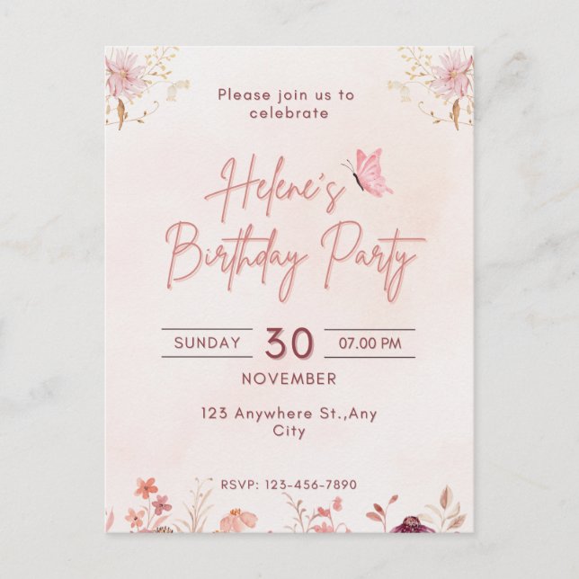 Invitation à une fête d'anniversaire  (Devant)