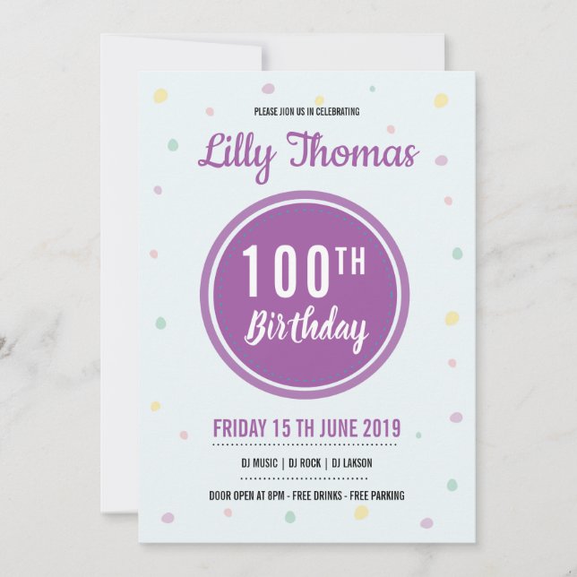 Invitation à une fête d'anniversaire (Devant)