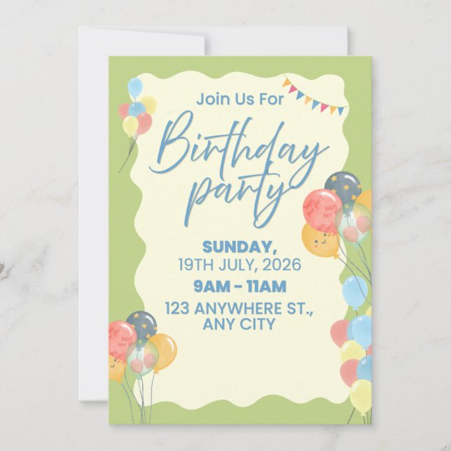 Invitation à une fête d'anniversaire  (Devant)