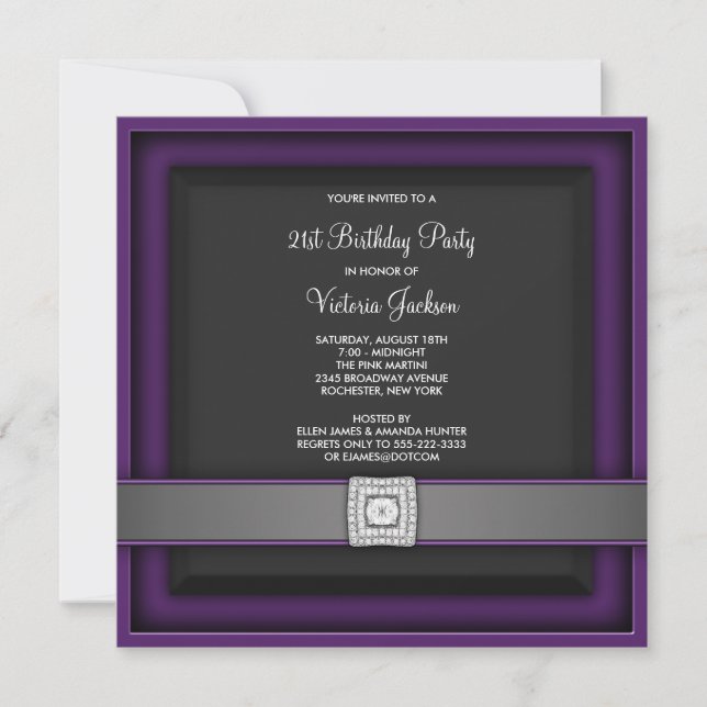 Invitation à une fête d'anniversaire 21 ans violet (Devant)