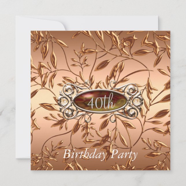 Invitation à une fête d'anniversaire 40 ans Feuill (Devant)
