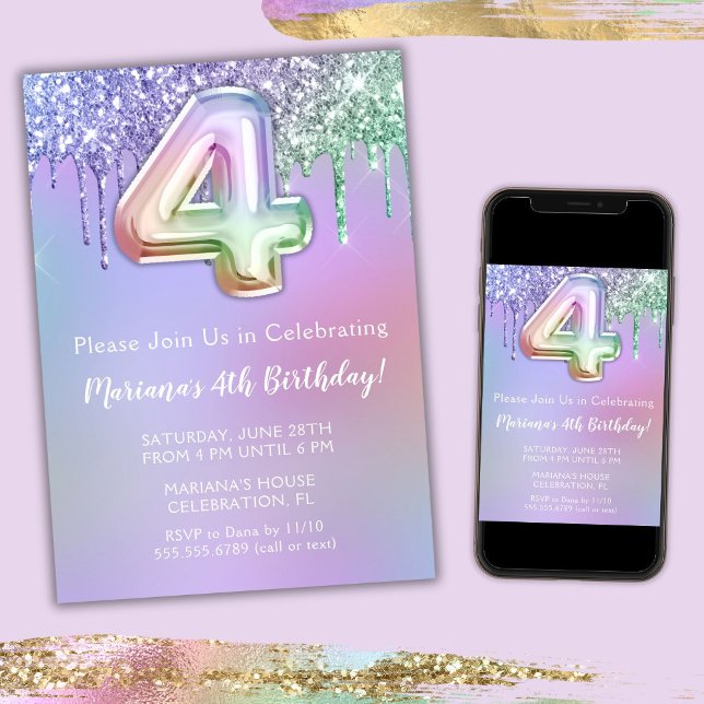 Invitation à une fête d'anniversaire 4 ans Paillet (Créateur téléchargé)