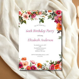 Invitation à une fête d'anniversaire 60 ans Fleurs