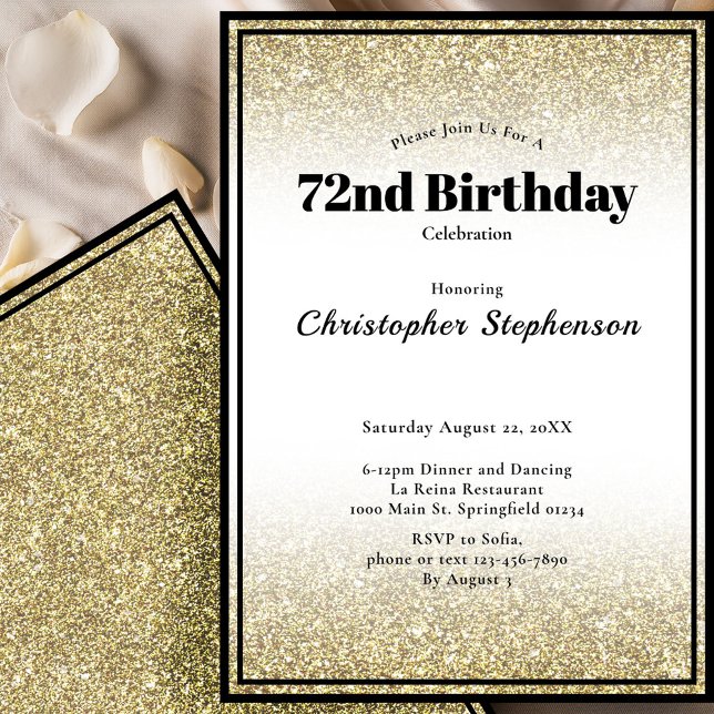 Invitation à une fête d'anniversaire 72 ans en noi (Créateur téléchargé)