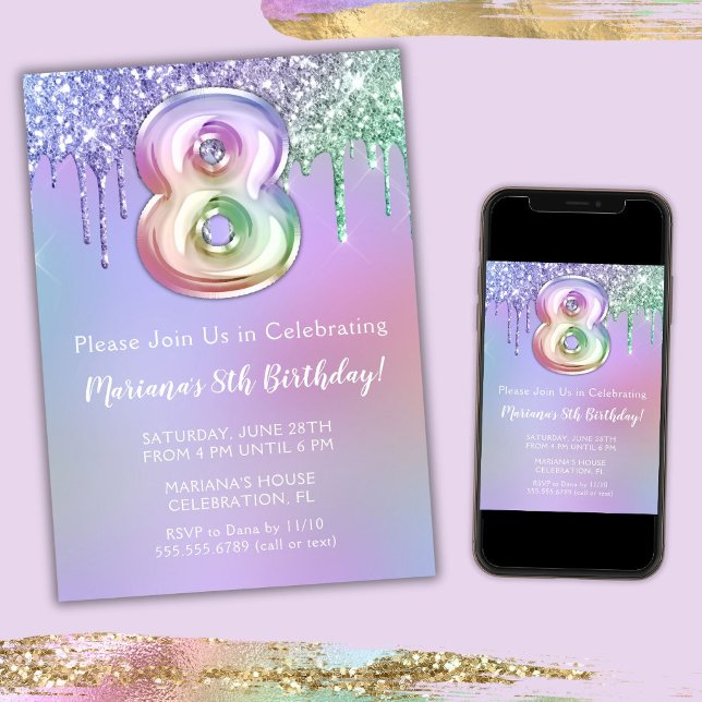 Invitation à une fête d'anniversaire 8 ans Paillet (Créateur téléchargé)