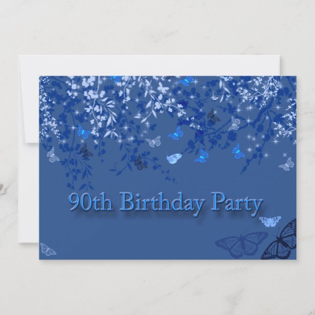 Invitation à une fête d'anniversaire 90 ans Bleu/  (Devant)