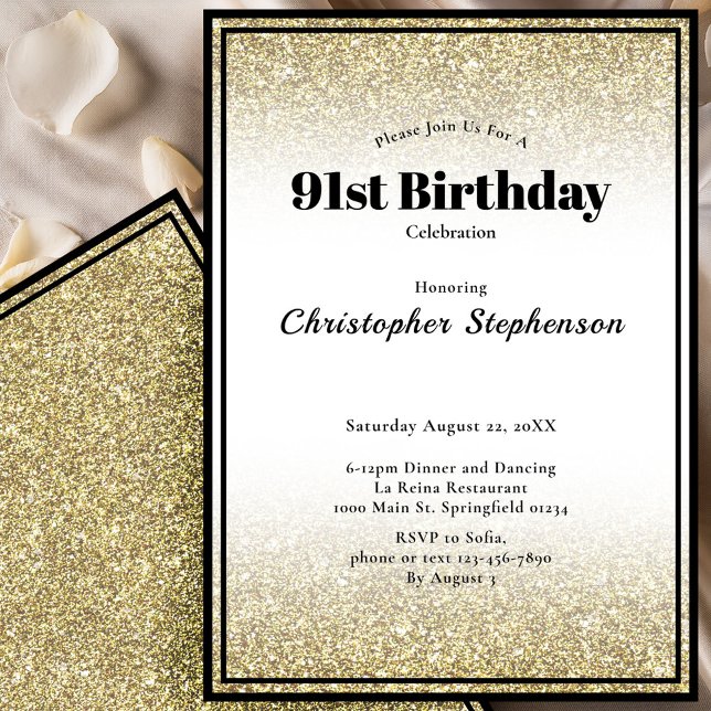 Invitation à une fête d'anniversaire 91 ans en noi (Créateur téléchargé)