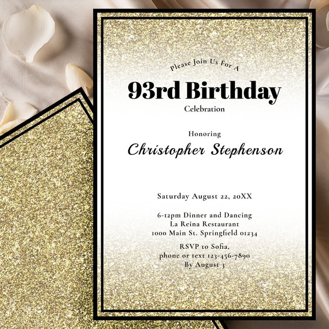 Invitation à une fête d'anniversaire 93 ans en noi (Créateur téléchargé)