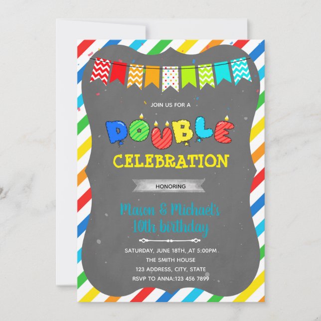 Invitation à une fête d'anniversaire à double célé (Devant)