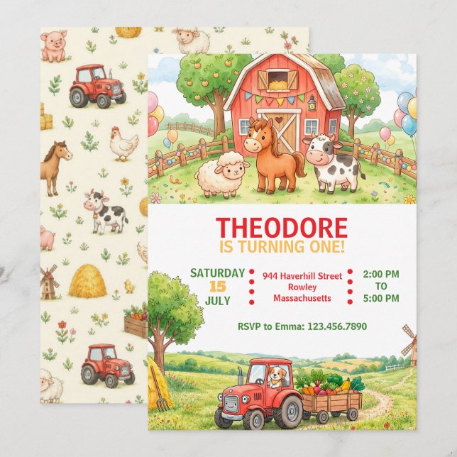 Invitation à une fête d'anniversaire à la ferme av (Devant / Derrière)