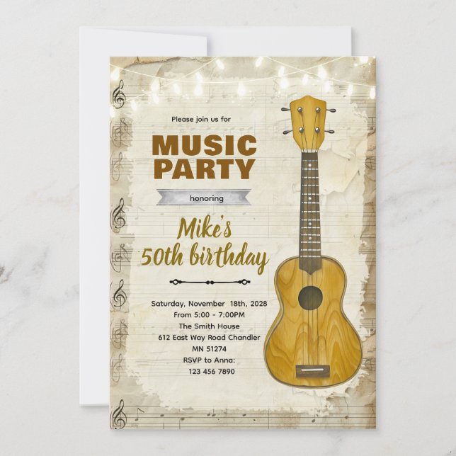 Invitation à une fête d'anniversaire à la guitare  (Devant)