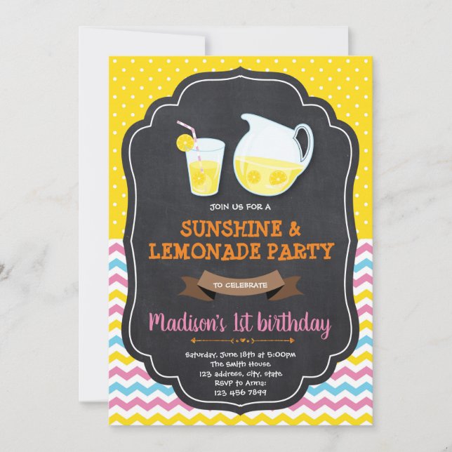 Invitation à une fête d'anniversaire à la limonade (Devant)