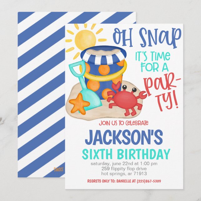 Invitation à une fête d'anniversaire à la plage (Devant / Derrière)