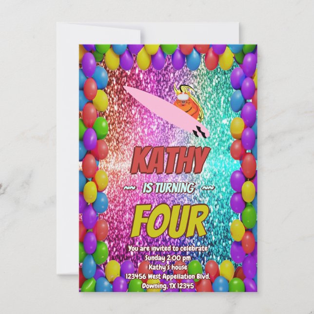 Invitation à une fête d'anniversaire amusante et c (Devant)