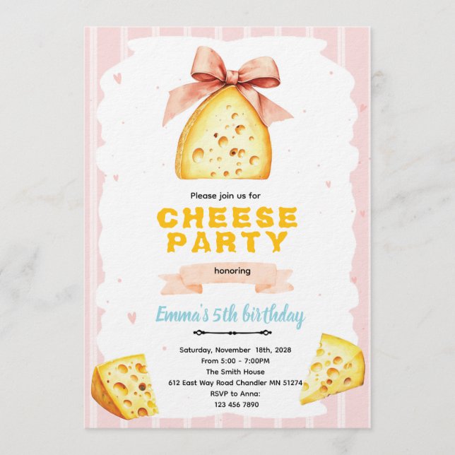 Invitation à une fête d'anniversaire au fromage (Devant)