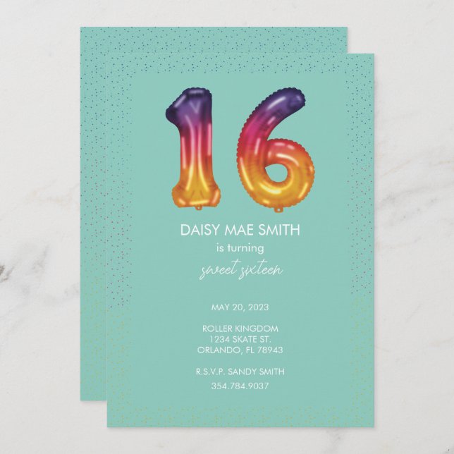 Invitation à une fête d'anniversaire avec ballons  (Devant / Derrière)