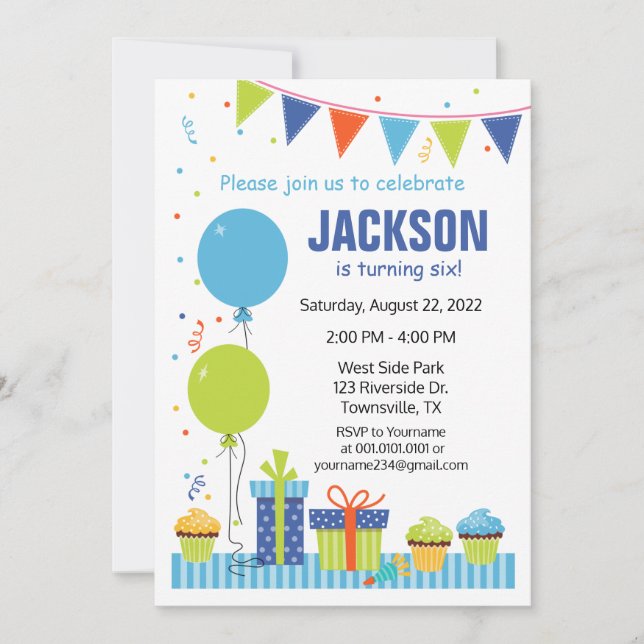 Invitation à une fête d'anniversaire avec des ball (Devant)