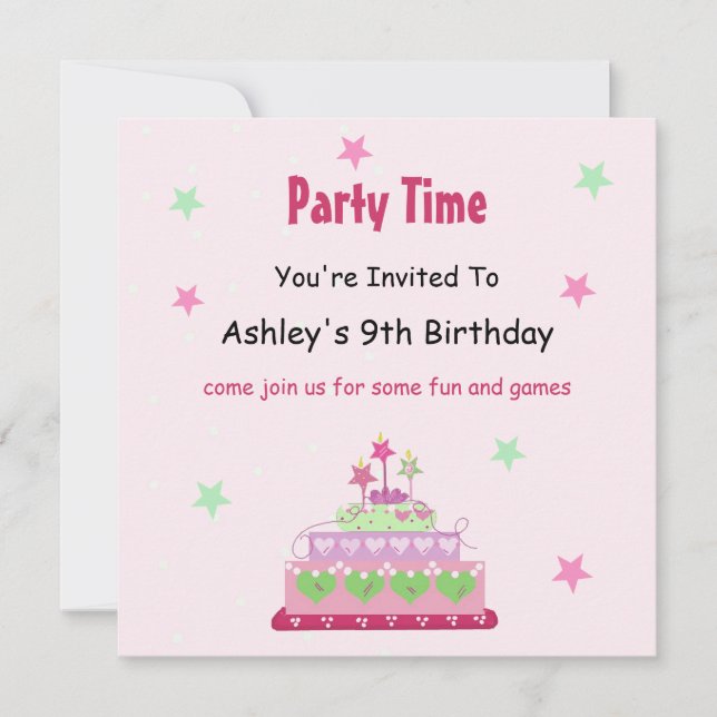 Invitation à une fête d'anniversaire avec gâteau (Devant)
