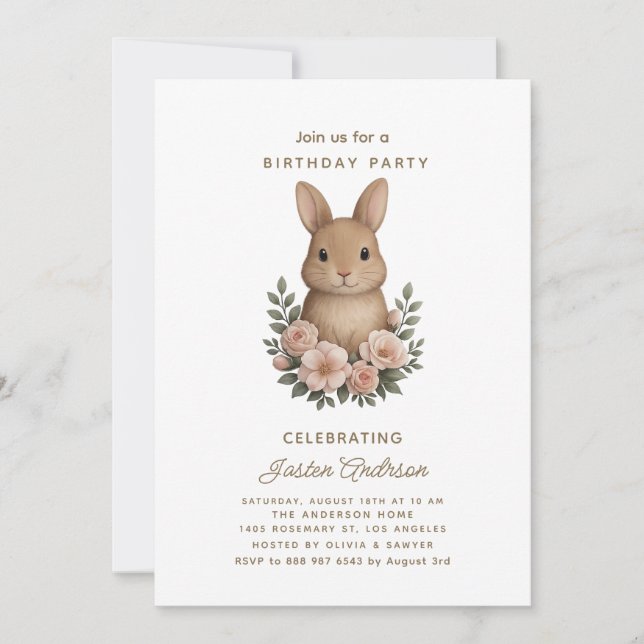 Invitation à une fête d'anniversaire avec lapin et (Devant)